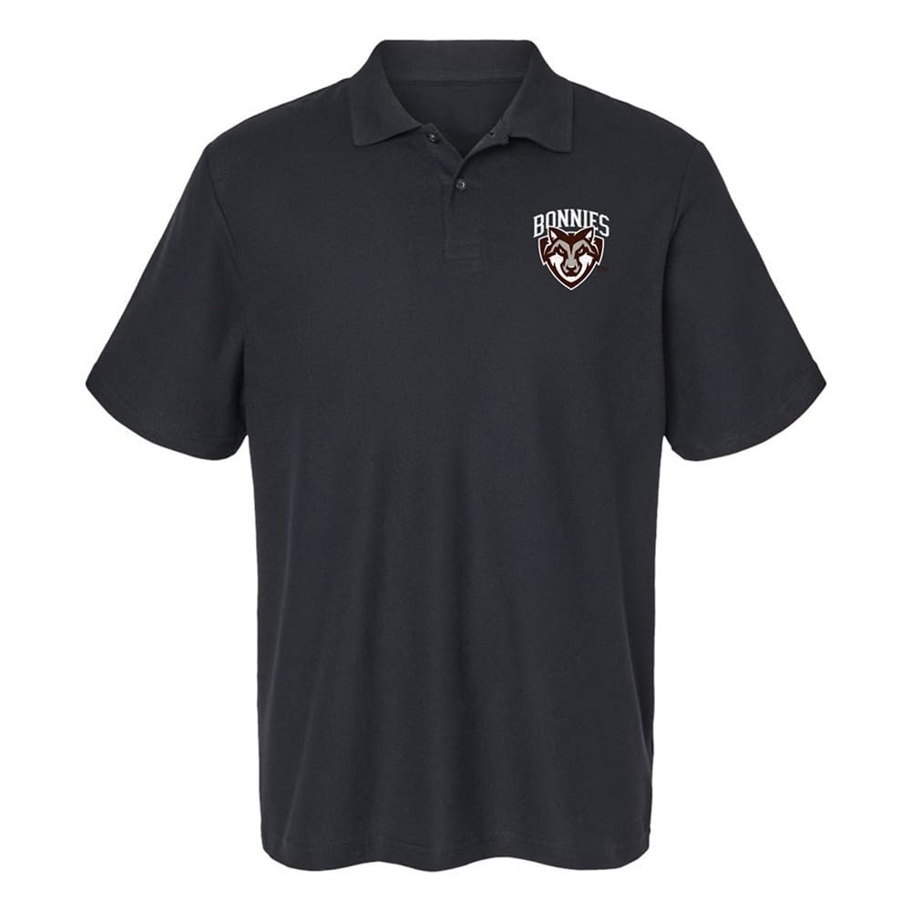 Campus Lab St. Bonaventure University Primary Logo Men's Adult 100% Cotton Knit Embroidered Polo Shirt, Black, 2X-Large
