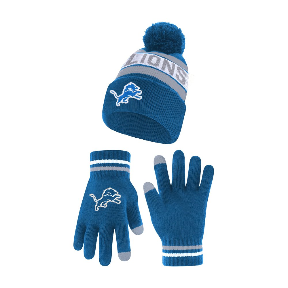 Ultra Game NFL Official Adults Unisex Super Soft Winter Beanie Knit Hat with Extra Warm Touch Screen Gloves, Detroit Lions, Team Color 2, 1SIZE