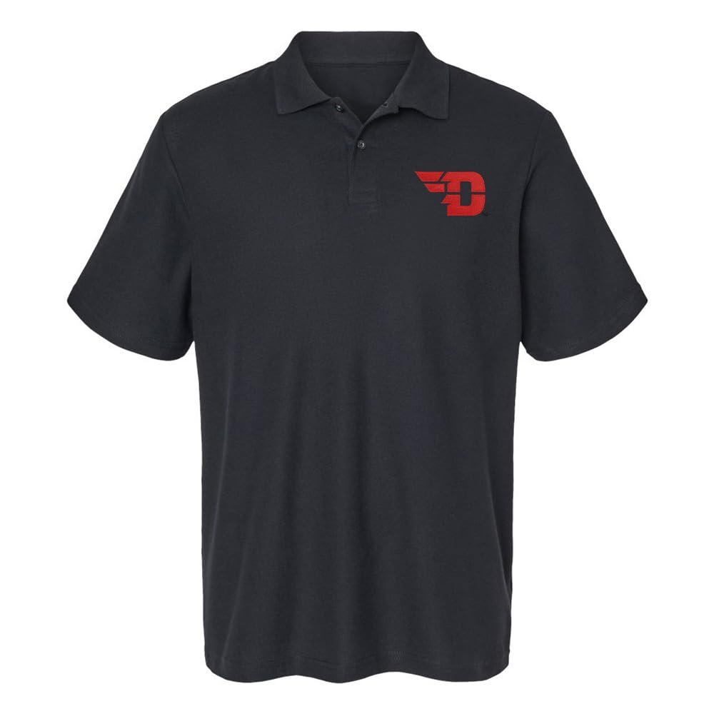 Campus Lab University of Dayton Primary Logo Men's Adult 100% Cotton Knit Embroidered Polo Shirt, Black, 3X-Large