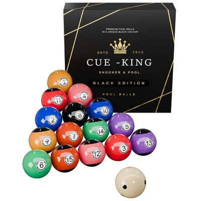 Cue-King Pool Balls Black Edition, Billiard Balls, Grade AA+ 2-1/4" Regulation Size Set with Pro Dotted Cue Ball, Pool Table Balls, Billiard Balls Set, Pool Ball Set, Bolas De Billar