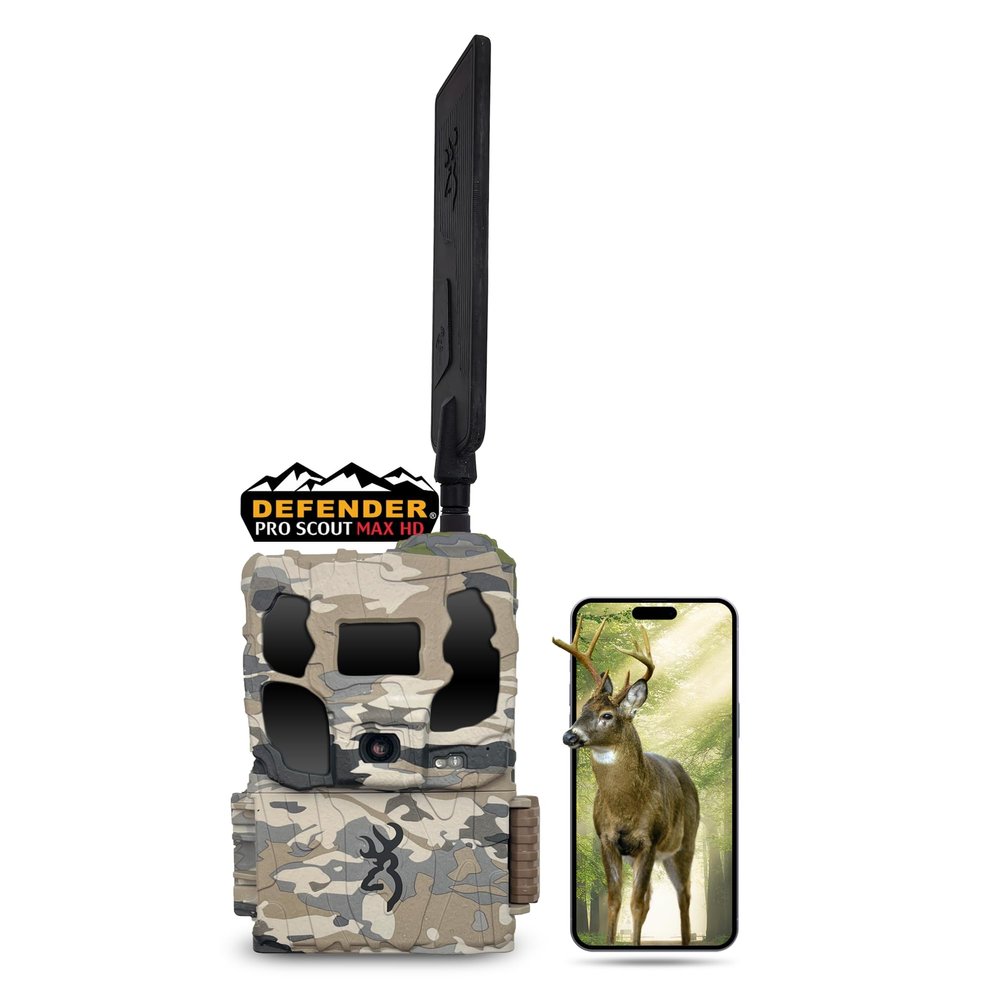 Browning Defender Pro Scout Max HD 24MP Dual SIM Cellular Trail Camera - Ultra High Gain Antenna, Smart Infrared Video, 100' Detection Range & Smartphone App Compatibility (OVIX Camo)