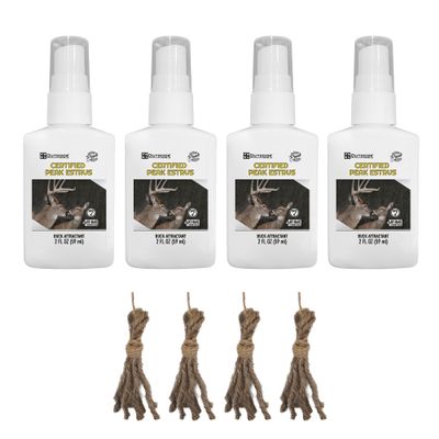 Certified Peak Doe Estrus Spray | 2 oz | 4 Bottles | Doe in Heat Urine for Hunting | Drag N Drip Included | Deer Scents