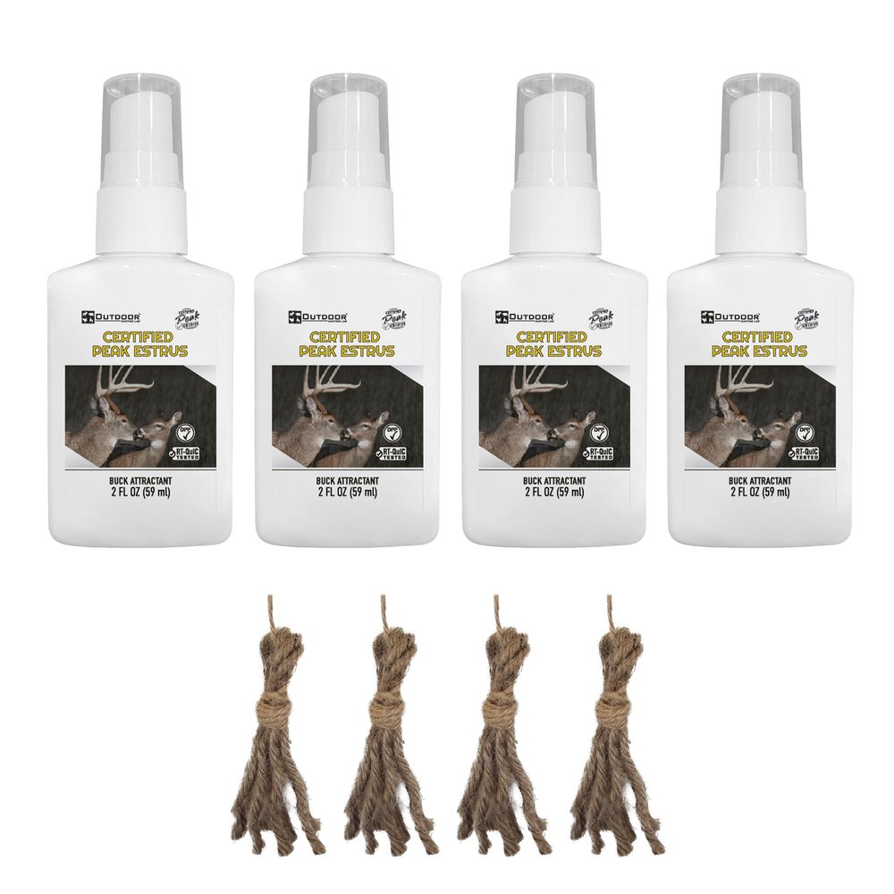 Certified Peak Doe Estrus Spray | 2 oz | 4 Bottles | Doe in Heat Urine for Hunting | Drag N Drip Included | Deer Scents