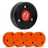 Green Biscuit Hockey Puck- 4 Pack Orange 2.0 Snipe Shooters Off Ice Hockey Pucks with 1 NHL Puck and GB Stickers- Offcial Street Hockey Pucks for Classic Training (New Jersey Devils) view 1