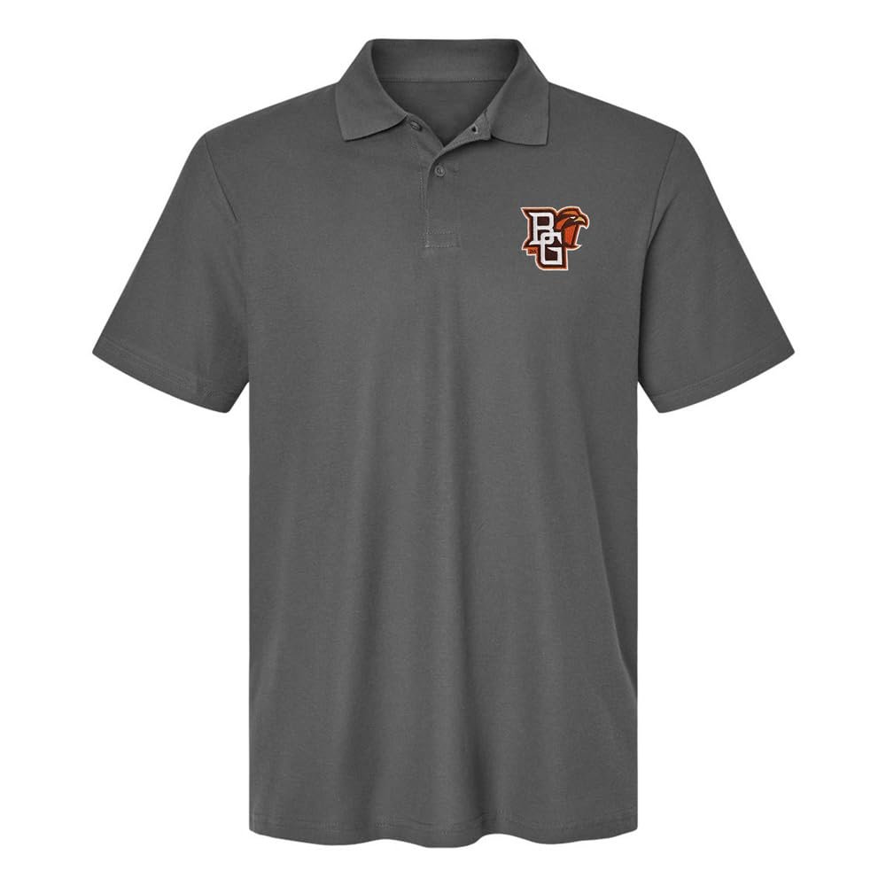 Campus Lab Bowling Green State University Primary Logo Men's Adult 100% Cotton Knit Embroidered Polo Shirt, Charcoal, X-Large