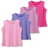 Girls 4 Pack Athletic Tank Tops, Pleated Mesh Back- Dry Fit Active Performance Shirts for Dance, Gymnastics, & Everyday Wear (Set 7, Youth Medium) view 1