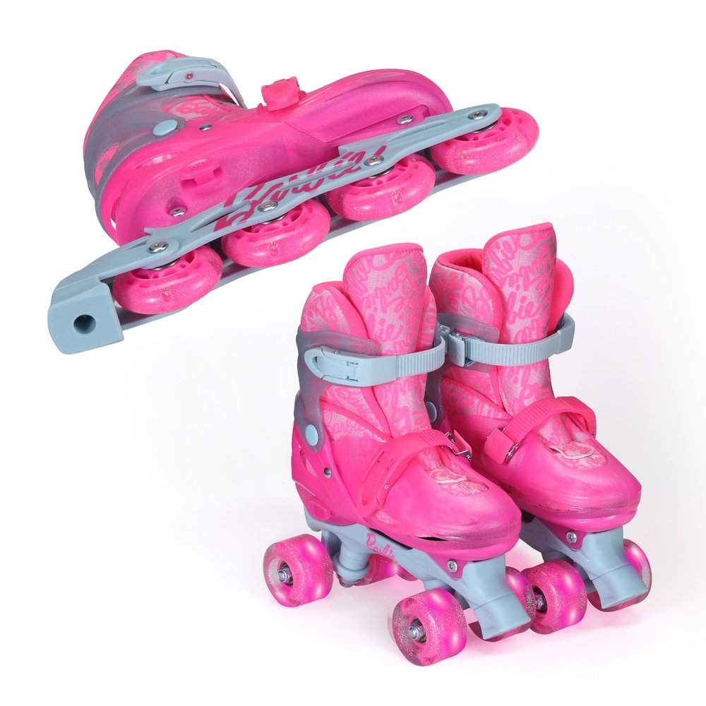 Barbie 2in1 Kids Roller Skates, Transform from Quads to Inlines Skates, Durable Hardshell Boot, LED Wheels for Quads and Inlines, ABEC-7 Carbon Steel Bearings, US Size 12-2