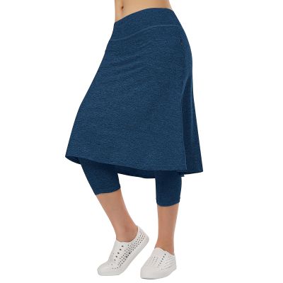 Women Knee Length Athletic Skirts with Leggings,Skirted Leggings Skorts Capris with Skirts for Women Skort Zipper Pockets(Dark Blue 4XL)