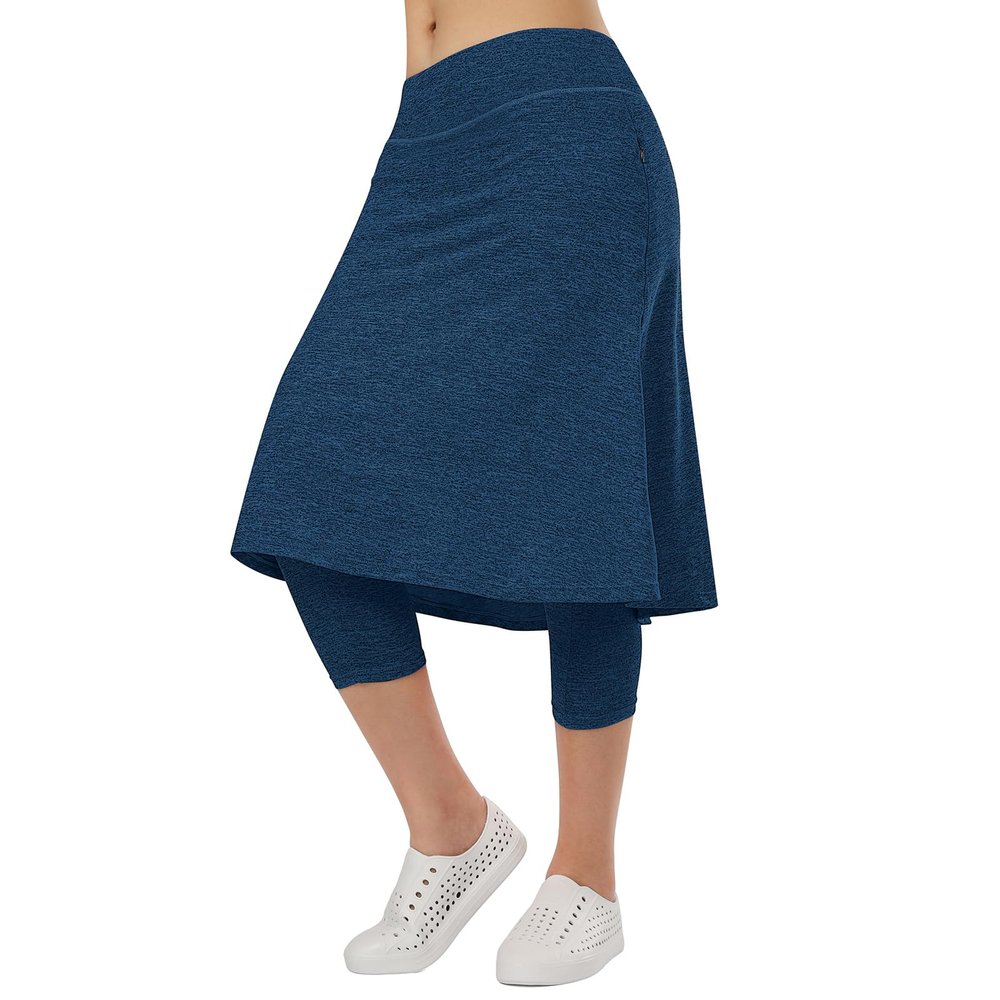 Women Knee Length Athletic Skirts with Leggings,Skirted Leggings Skorts Capris with Skirts for Women Skort Zipper Pockets(Dark Blue 4XL)
