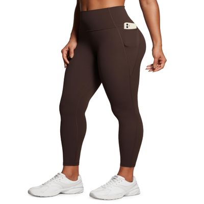 CRZ YOGA Butterluxe Workout Leggings Pockets 25'' - High Waisted Gym Womens Yoga Pants Buttery Soft Hot Fudge Brown Medium