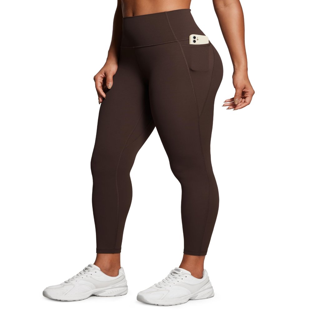 CRZ YOGA Butterluxe Workout Leggings Pockets 25'' - High Waisted Gym Womens Yoga Pants Buttery Soft Hot Fudge Brown Medium