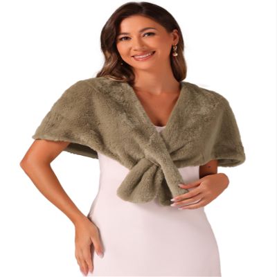 Allegra K Faux Fur Shawl Shrug for Women's Bridal Stoles Evening Party Winter Wedding Wrap X-Large Dark Khaki