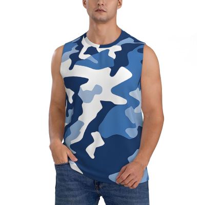 MINDBBDFJ Blue Camo Print Men'S Tank Tops Swim Beach Sleeveless Shirt Muscle Tank Top Gym Workout Tank Top