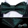 Barry.Wang Self Tie Bow Ties for Men Deep Green Bow Tie Pocket Square Cufflinks Set Paisley Flower Bowtie Wedding Party view 2