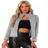 Allegra K Cropped Fleece Jacket for Women's Zip Up Faux Fur Jacket Small Grey