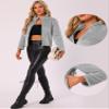 Allegra K Cropped Fleece Jacket for Women's Zip Up Faux Fur Jacket Small Grey view 2