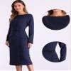Allegra K Wear to Work Sheath Dress for Women's Long Sleeve Wrap Ruched Waist Boat Neck Church Midi Dress X-Small Dark Blue view 2