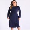 Allegra K Wear to Work Sheath Dress for Women's Long Sleeve Wrap Ruched Waist Boat Neck Church Midi Dress X-Small Dark Blue view 4