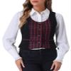 Allegra K Vintage Waistcoat Vest for Women's Plaid Button Down Work Dressy Vests Large Red view 1