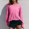 NineFit Basics Womens Open Back Workout Tops Backless Long Sleeve Athletic Shirt Casual Summer Loose Running Crop Top Gym Yoga Tee Hot Pink, Small view 2
