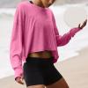 NineFit Basics Womens Open Back Workout Tops Backless Long Sleeve Athletic Shirt Casual Summer Loose Running Crop Top Gym Yoga Tee Hot Pink, Small view 3
