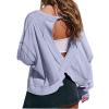 NineFit Basics Womens Open Back Workout Tops Backless Long Sleeve Athletic Shirt Casual Summer Loose Running Crop Top Gym Yoga Tee Purple, Medium view 1