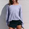 NineFit Basics Womens Open Back Workout Tops Backless Long Sleeve Athletic Shirt Casual Summer Loose Running Crop Top Gym Yoga Tee Purple, Medium view 2