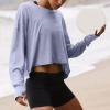 NineFit Basics Womens Open Back Workout Tops Backless Long Sleeve Athletic Shirt Casual Summer Loose Running Crop Top Gym Yoga Tee Purple, Medium view 3