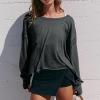 Generic Womens Open Back Workout Tops Backless Long Sleeve Athletic Shirt Casual Summer Loose Running Crop Top Gym Yoga Tee Black, Large view 2