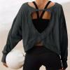 Generic Womens Open Back Workout Tops Backless Long Sleeve Athletic Shirt Casual Summer Loose Running Crop Top Gym Yoga Tee Black, Large view 4