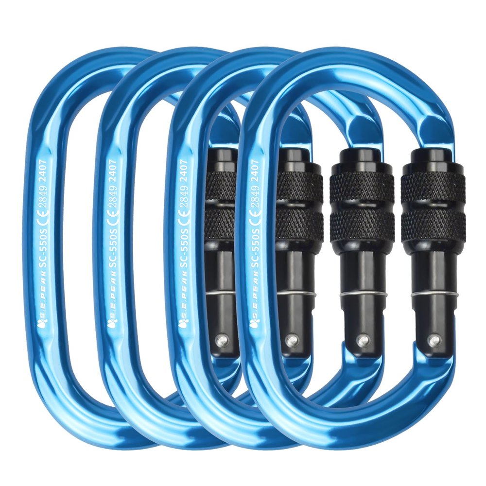 S.E.PEAK UIAA & CE 24kN Oval Climbing Screwgate Clip for Outdoor Activities, Stormproof, Hiking, Mountaineering, Climbing, Camping, Fishing, Hunting, Skiing, Snowshoeing,Blueblack,4pc