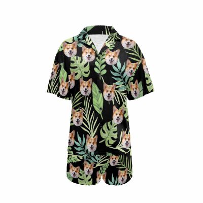 Queyeauc Custom Pajamas for Women, Personalized Pajamas Set with Photo Funny Adult Short Sleepwear, Pajama Set House Dress Custom Face Printed Sleepwear for Pajama Party Birthday Gift