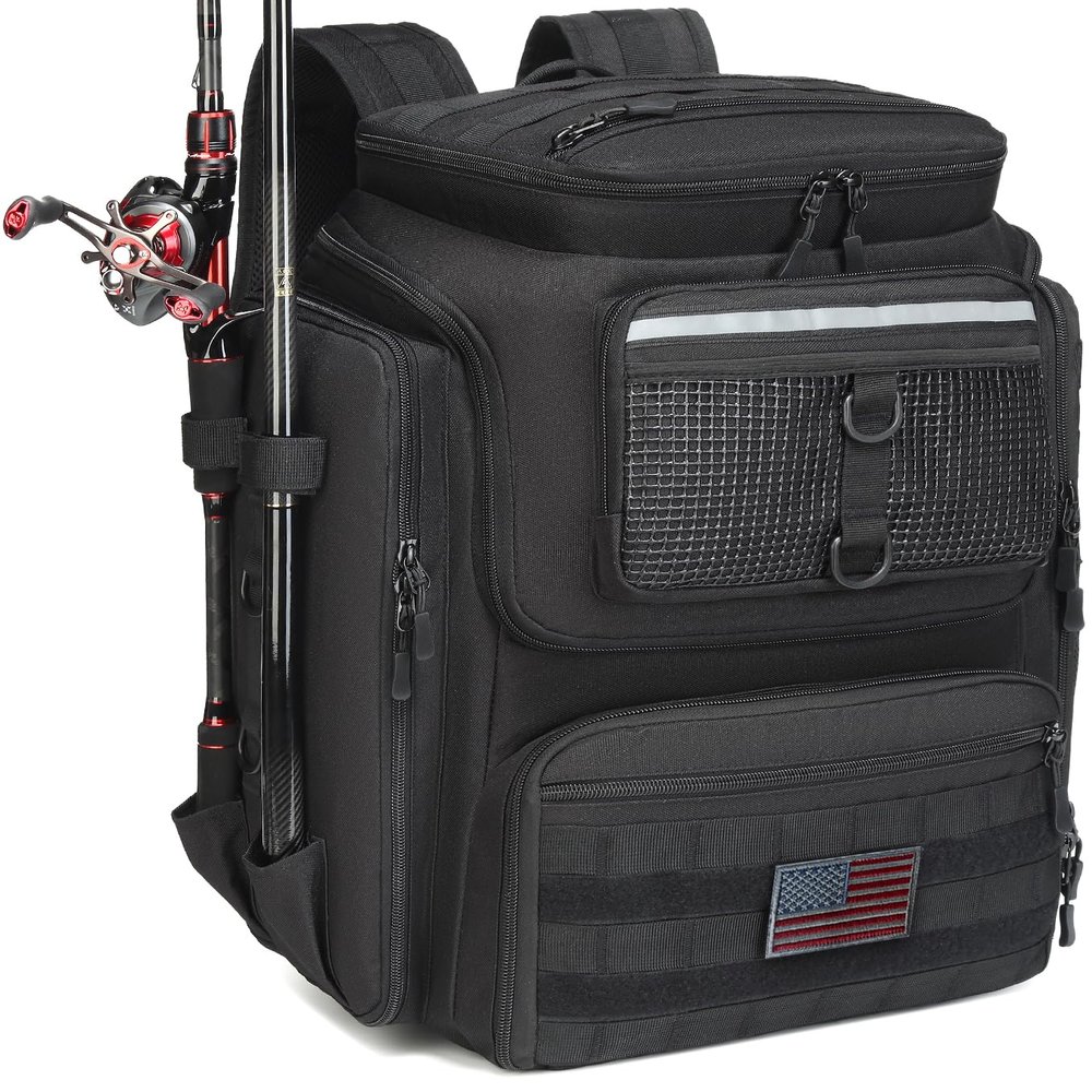 HAMBOLY Fishing Backpack with Rod Holders, 40L Tackle Box Backpack for Fishing Gear and Equipment, Waterproof Fishing Tackle Bag for Men