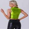 Allegra K Metallic Crop Tops for Women's Mock Neck Zip Up Sleeveless Shiny Holographic Tank Top Medium Light Green view 2