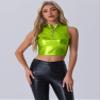 Allegra K Metallic Crop Tops for Women's Mock Neck Zip Up Sleeveless Shiny Holographic Tank Top Medium Light Green view 3