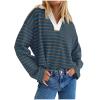 XUNRYAN 2024 Womens Striped Pullover Sweatshirts Long Sleeve Tops Knit Ribbed Shirts Tunics Trendy Casual Collared Poloshirts view 1
