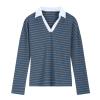 XUNRYAN 2024 Womens Striped Pullover Sweatshirts Long Sleeve Tops Knit Ribbed Shirts Tunics Trendy Casual Collared Poloshirts view 3