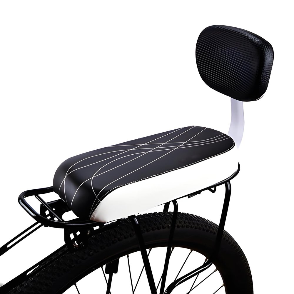 SHEKAKO Kid's Bike Seat, Child Bicycle Back Seat, PU Leather Mountain Bike Cushion, Comfort Bike Seat with Backrest (Black+White)