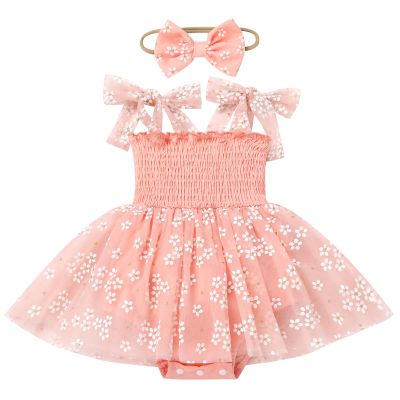 ODASDO Baby Girls 1st First Birthday Outfits, Groovy One Year Old Party Cake Smash Toddlers Kids Smocked Tulle Tutu Princess Daisy Floral Dresses Summer Bodysuit Wedding Pageant Sundress Peach 12-18M