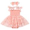 ODASDO Baby Girls 1st First Birthday Outfits, Groovy One Year Old Party Cake Smash Toddlers Kids Smocked Tulle Tutu Princess Daisy Floral Dresses Summer Bodysuit Wedding Pageant Sundress Peach 12-18M view 1