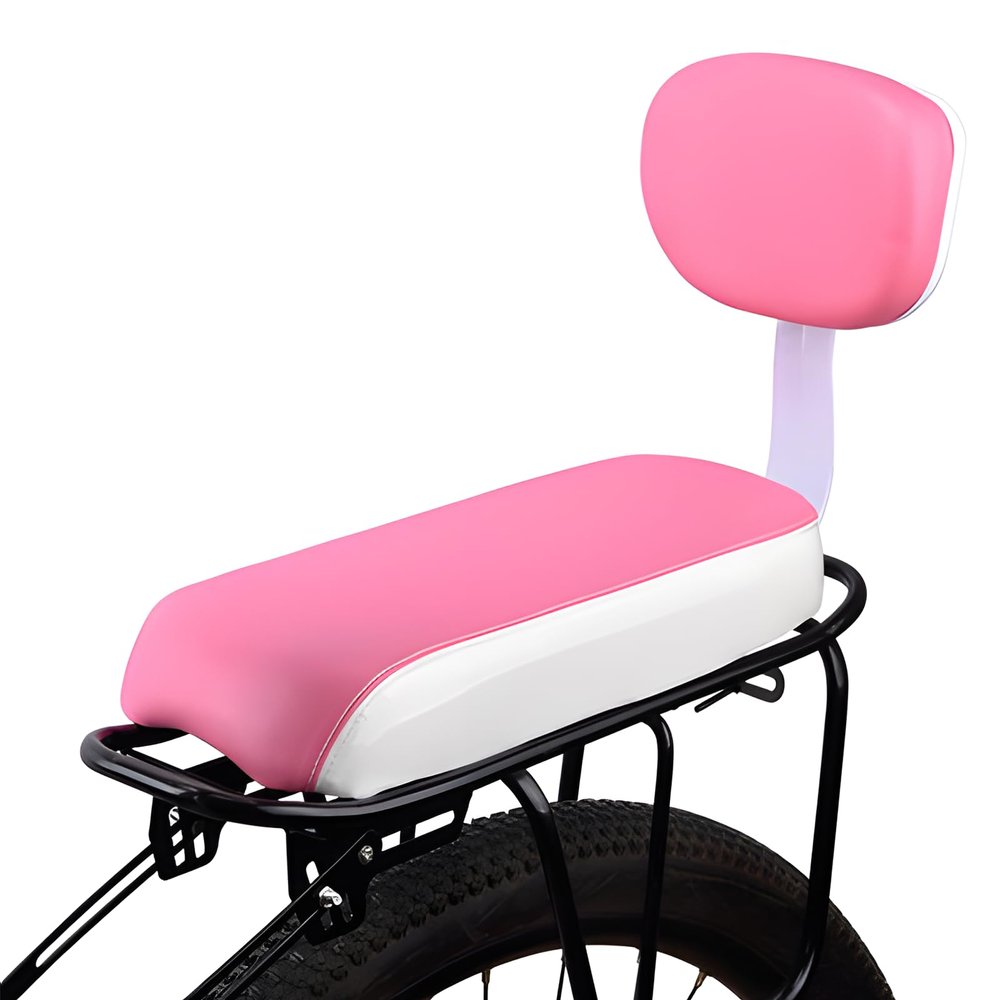 SHEKAKO Kid's Bike Rear Seat, Child Bicycle Back Cushion, PU Leather Mountain Bike Rack With Backrest (White+Pink)