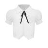 Freebily Girls Button Down Shirts Puff Sleeve Bowknot White Blouse for Kids School Uniform Shirt Summer Casual Tops Type B 11-12 Years view 1