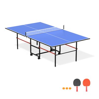 8ft Mid-Size Table Tennis Table,Multiple Styles, 2 Table Tennis Paddles and 3 Balls, Foldable for Easy Storage with Nets Included, Perfect for Family Game Rooms