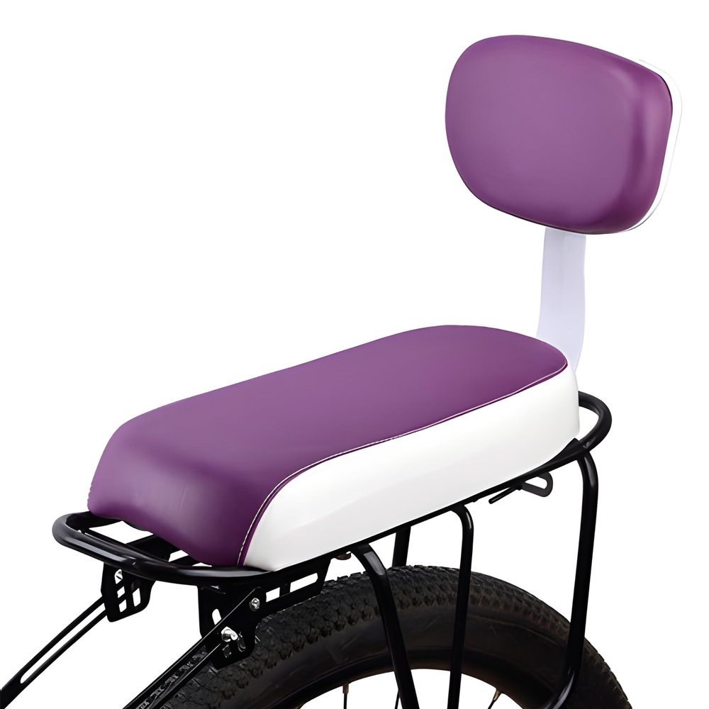 SHEKAKO Kid's Bike Seat Rear, Child Bicycle Back Seat, Children Bicycle Rear Seat, PU Leather Mountain Bike Cushion Rear Rack Seat, Comfort Bike Seat with Backrest (White+Purple)