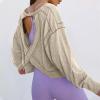 NineFit Basics Womens Open Back Workout Tops Backless Long Sleeve Athletic Shirt Casual Summer Loose Running Crop Top Gym Yoga Tee Khaki, XX-Large view 3