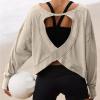 NineFit Basics Womens Open Back Workout Tops Backless Long Sleeve Athletic Shirt Casual Summer Loose Running Crop Top Gym Yoga Tee Khaki, XX-Large view 4