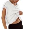 Open Back Tank Tops for Women 2024 Workout Tops Backless Cap Short Sleeve Athletic T-Shirt Y2k Crop Top Gym Yoga Tees White view 2