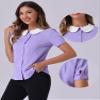 Allegra K Peter Pan Collar Blouse for Women's Contrast Collar Work Office Button Down Chiffon Top X-Large Light Purple view 2