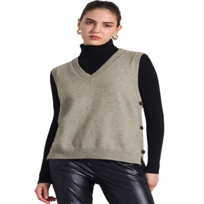 Allegra K Knit Sweater Vest for Women's Sleeveless Ribbed V Neck Pullover Vest Small Khaki
