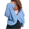 NineFit Basics Womens Open Back Workout Tops Backless Long Sleeve Athletic Shirt Casual Summer Loose Running Crop Top Gym Yoga Tee Blue, Small view 1